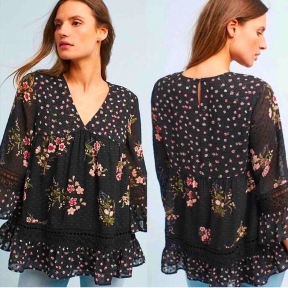 Anthropologie Maeve Steffy Bell-Sleeve Blouse XS